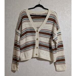 Lucky Brand Striped Button Front Knit Sweater Cardigan Oversized Size XL